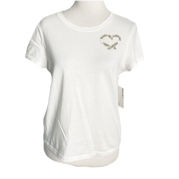 Bailey 44 Tops - Bailey 44 Heart Rhinestone White Short Sleeve Tee Shirt Top Small Casual Party